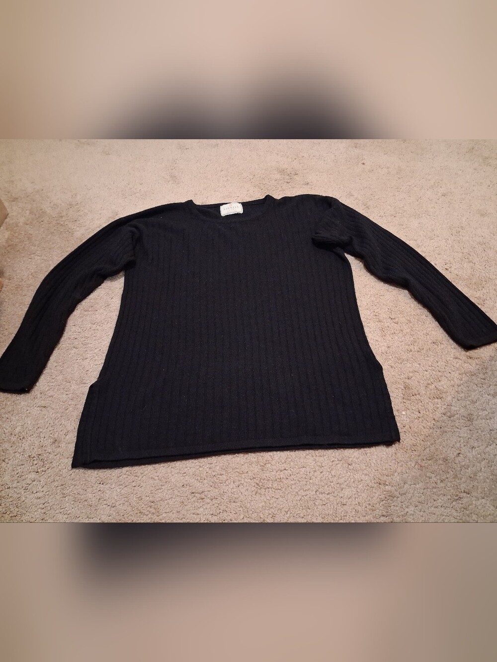Vintage Express Tricot Handknitted Black Ribbed Crewneck Sweater